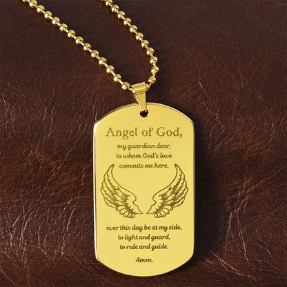 Guardian Angel Prayer Tag Necklace with Personalized Engraving