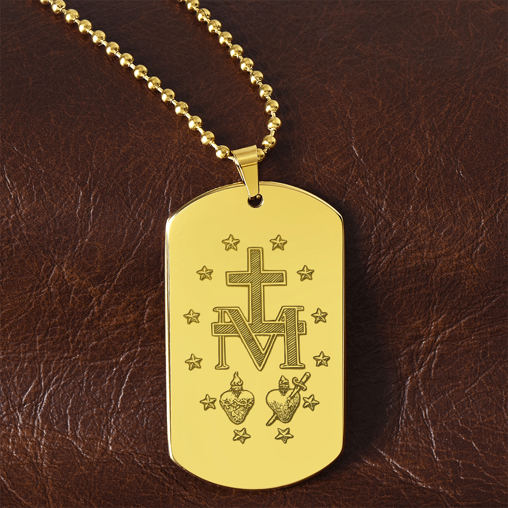Miraculous Medal Artistic Verso Tag Necklace with Personalized Engraving