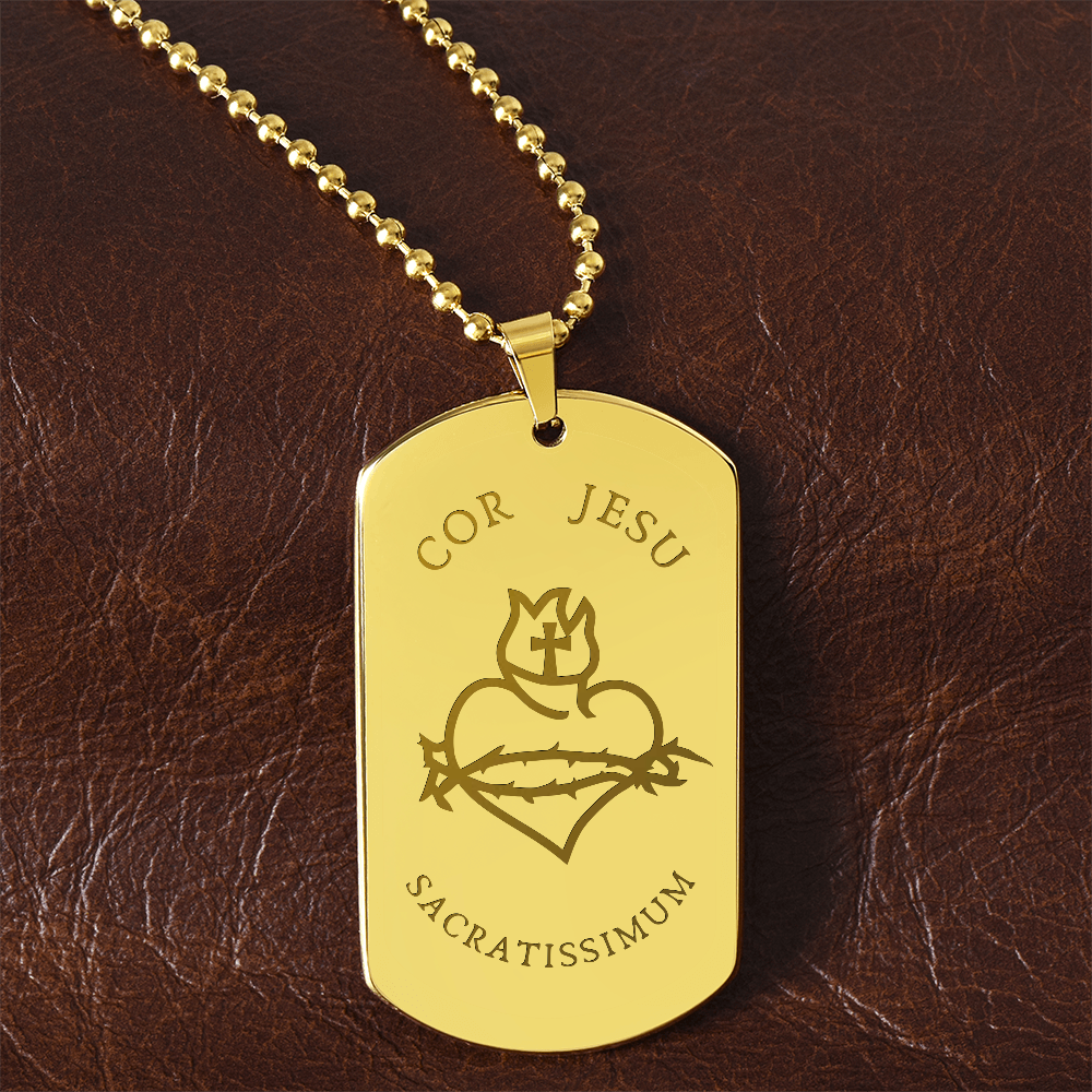 Most Sacred Heart of Jesus Tag Necklace with Personalized Engraving
