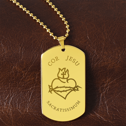 Most Sacred Heart of Jesus Tag Necklace with Personalized Engraving
