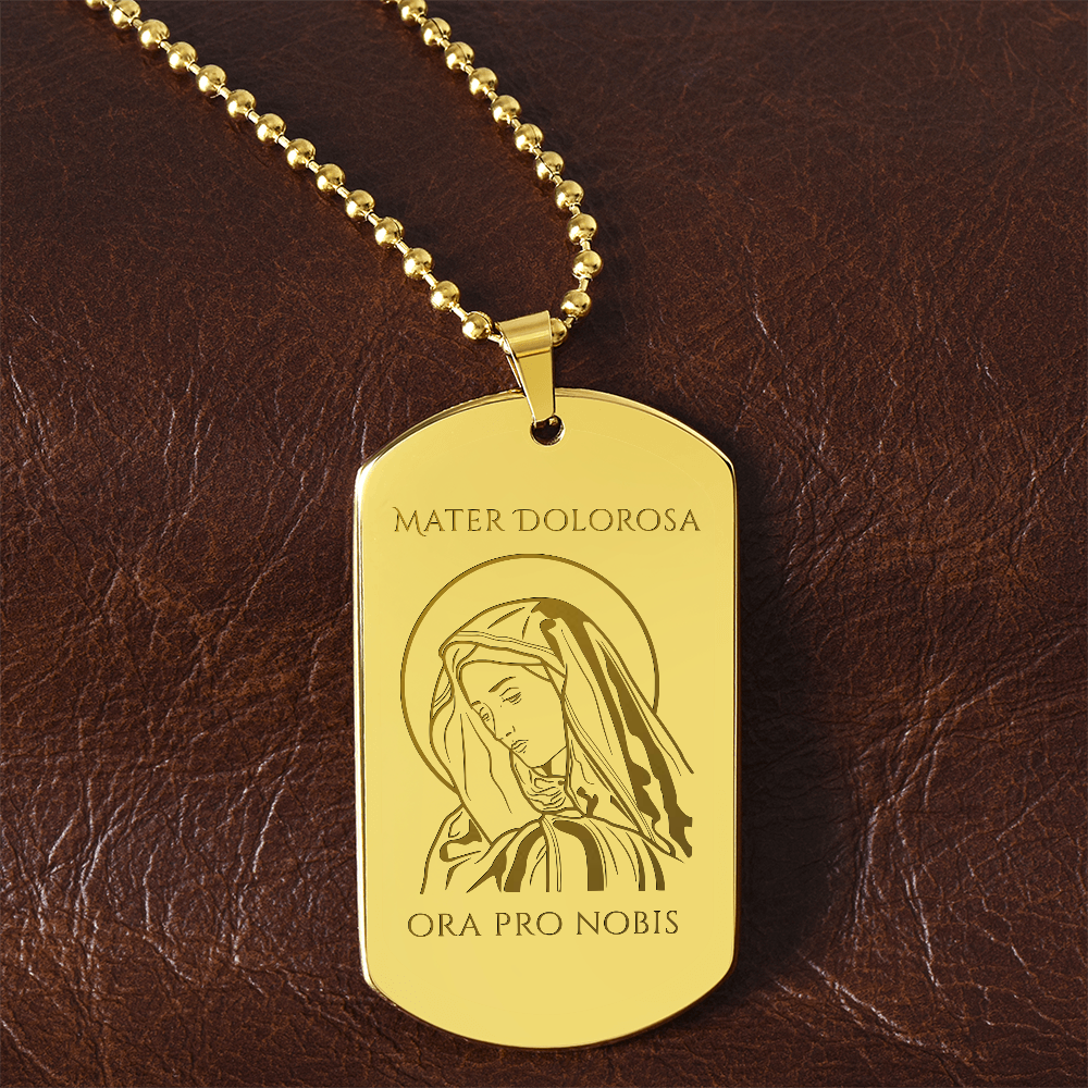Mater Dolorosa Tag Necklace with Personalized Engraving