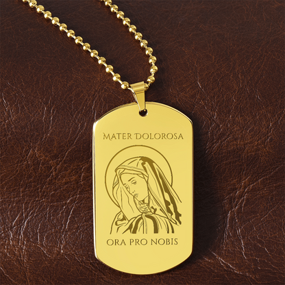 Mater Dolorosa Tag Necklace with Personalized Engraving