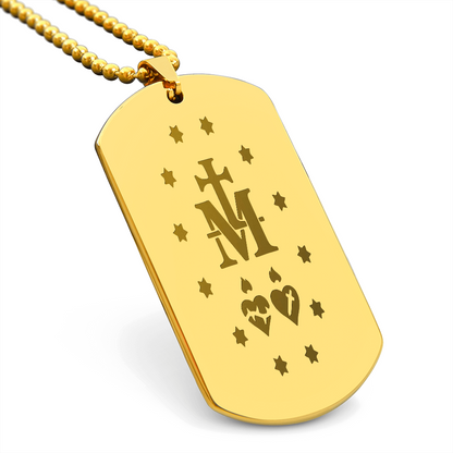 Miraculous Medal Verso Tag Necklace with Personalized Engraving