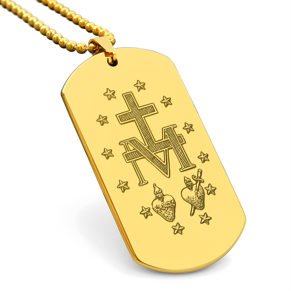 Miraculous Medal Artistic Verso Tag Necklace with Personalized Engraving