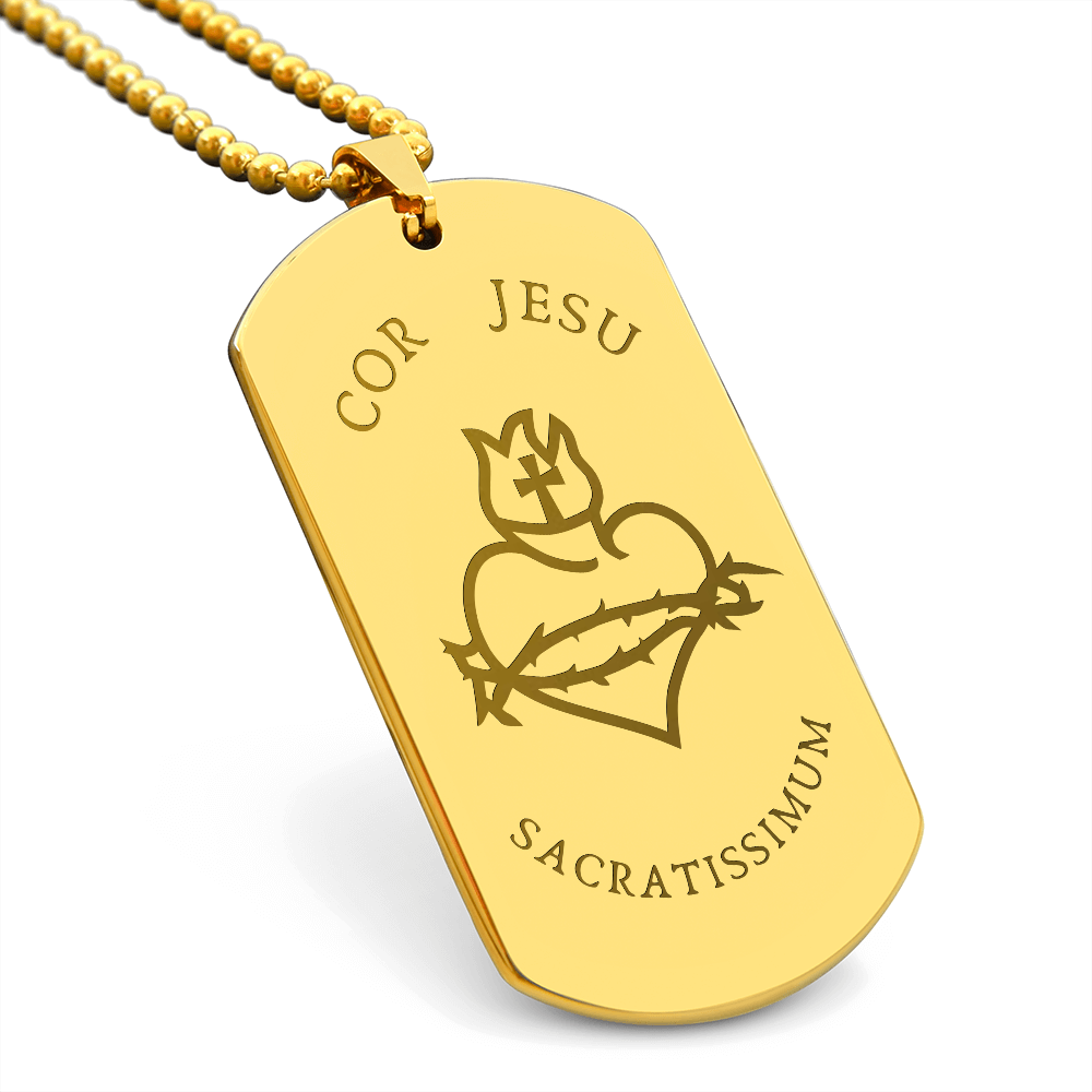 Most Sacred Heart of Jesus Tag Necklace with Personalized Engraving