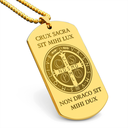 Saint Benedict Medal Tag Necklace with Personalized Engraving
