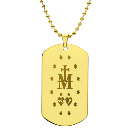 Miraculous Medal Verso Tag Necklace with Personalized Engraving