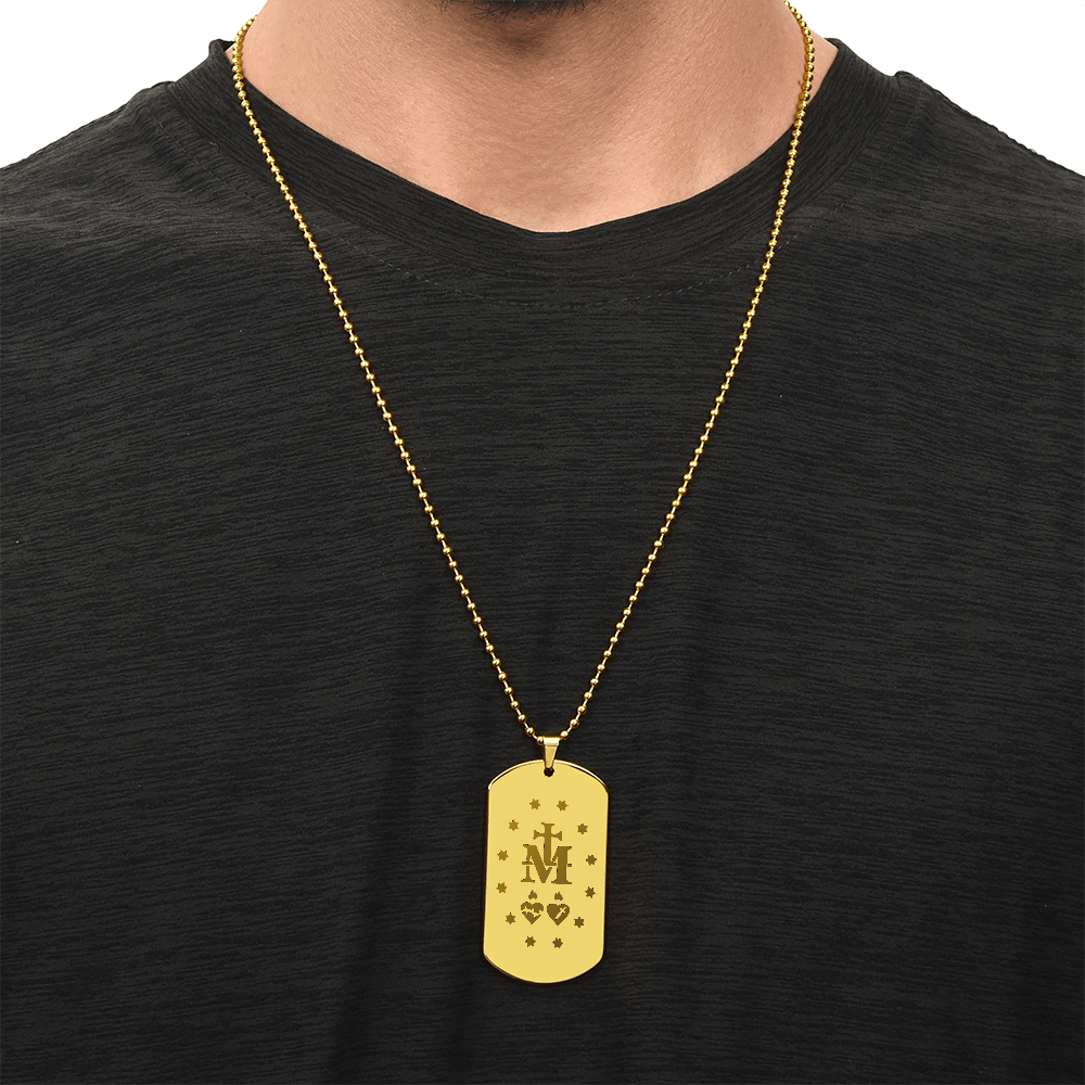 Miraculous Medal Verso Tag Necklace with Personalized Engraving