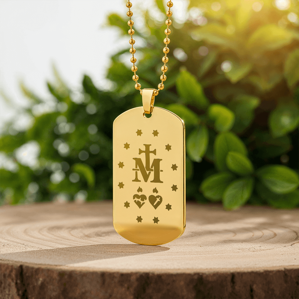 Miraculous Medal Verso Tag Necklace with Personalized Engraving