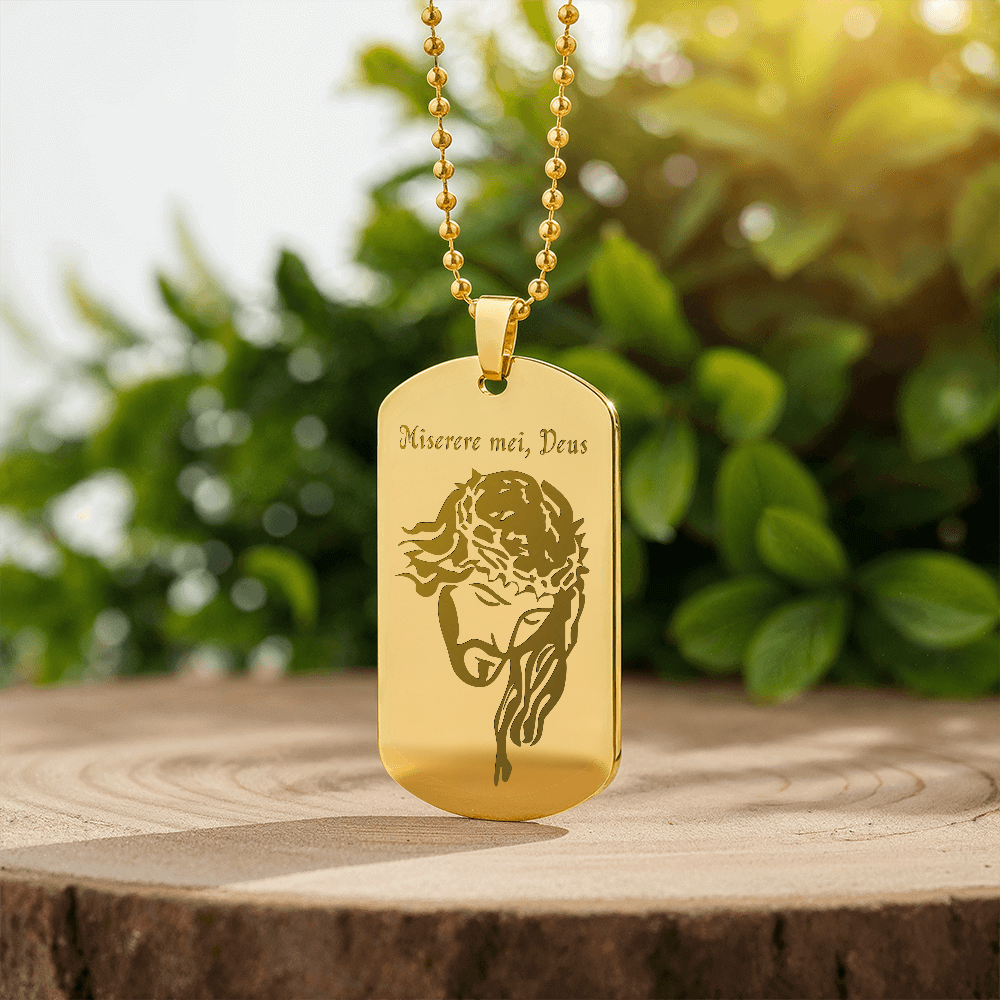 "Miserere mei, Deus" Tag Necklace with Personalized Engraving