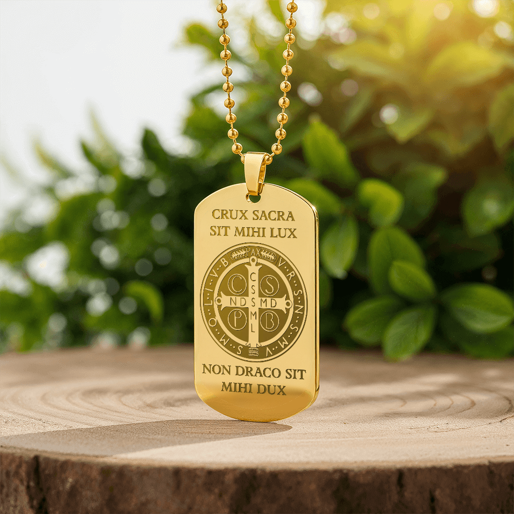 Saint Benedict Medal Tag Necklace with Personalized Engraving