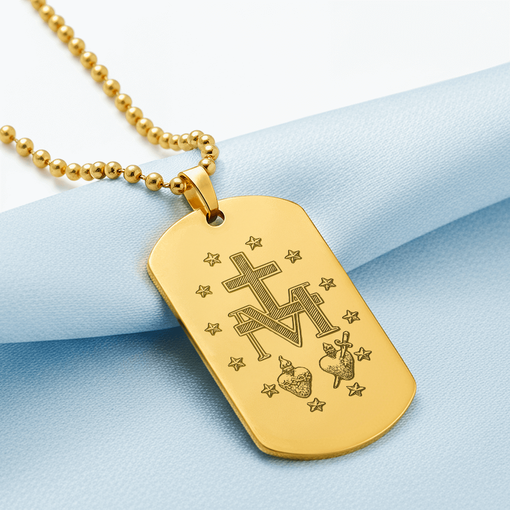 Miraculous Medal Artistic Verso Tag Necklace with Personalized Engraving