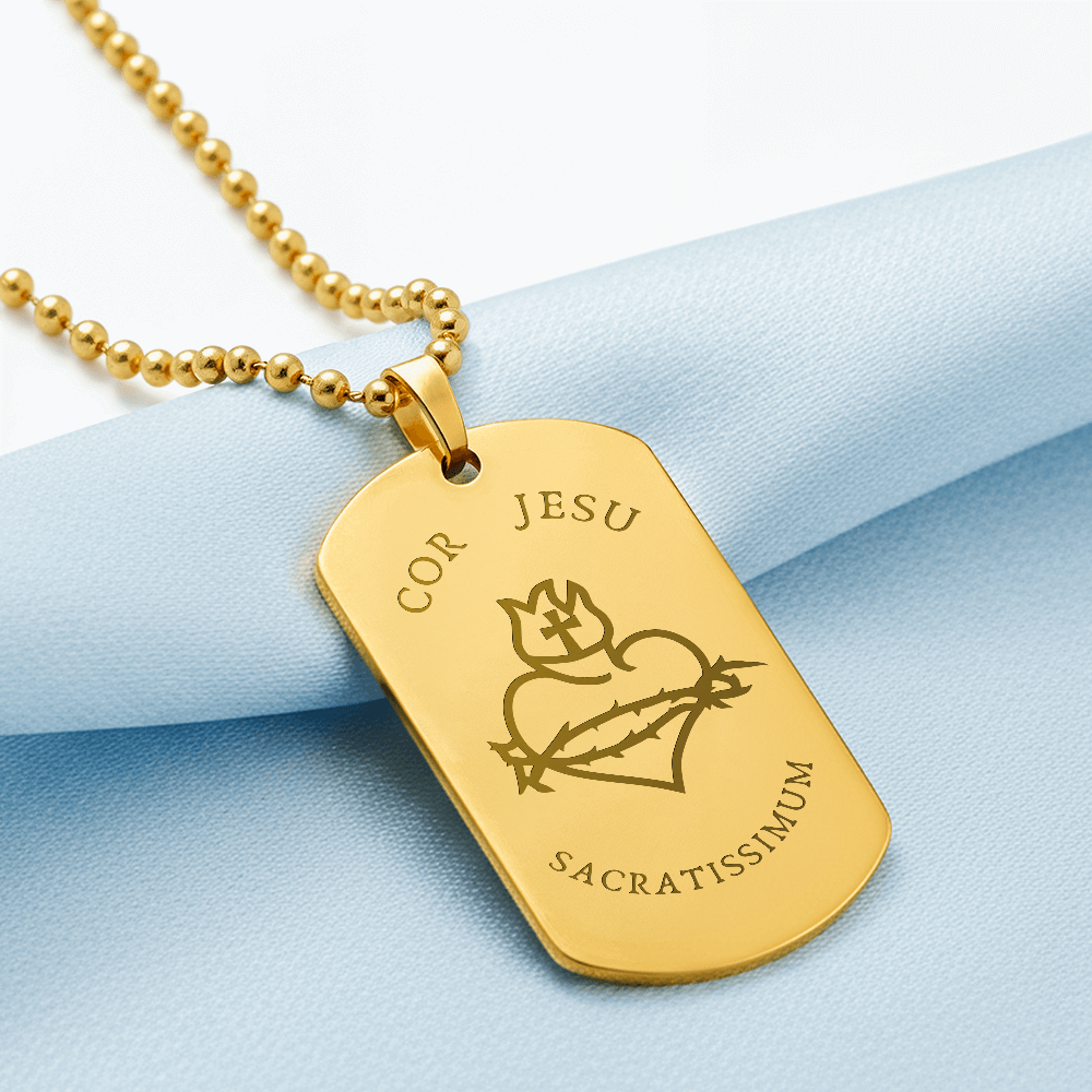 Most Sacred Heart of Jesus Tag Necklace with Personalized Engraving