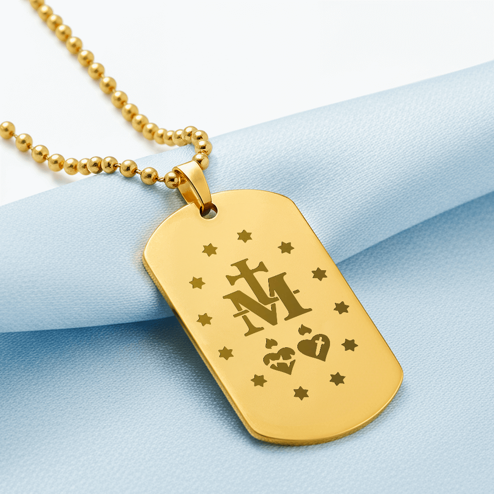 Miraculous Medal Verso Tag Necklace with Personalized Engraving