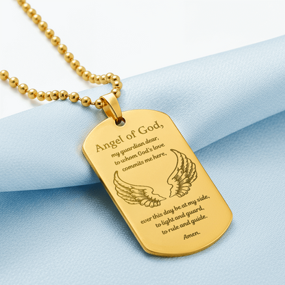 Guardian Angel Prayer Tag Necklace with Personalized Engraving