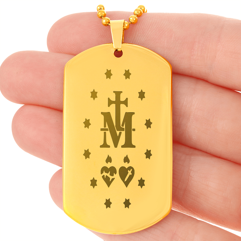 Miraculous Medal Verso Tag Necklace with Personalized Engraving
