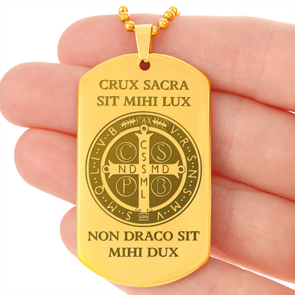Saint Benedict Medal Tag Necklace with Personalized Engraving