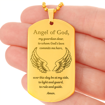 Guardian Angel Prayer Tag Necklace with Personalized Engraving