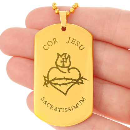 Most Sacred Heart of Jesus Tag Necklace with Personalized Engraving