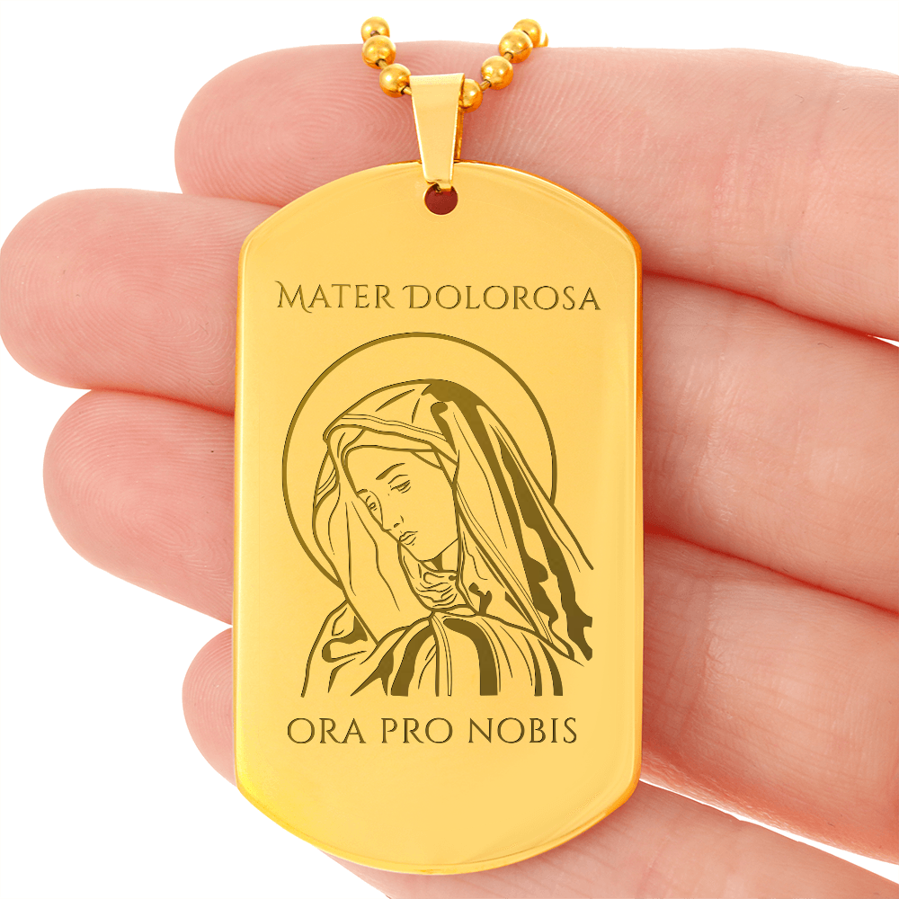 Mater Dolorosa Tag Necklace with Personalized Engraving