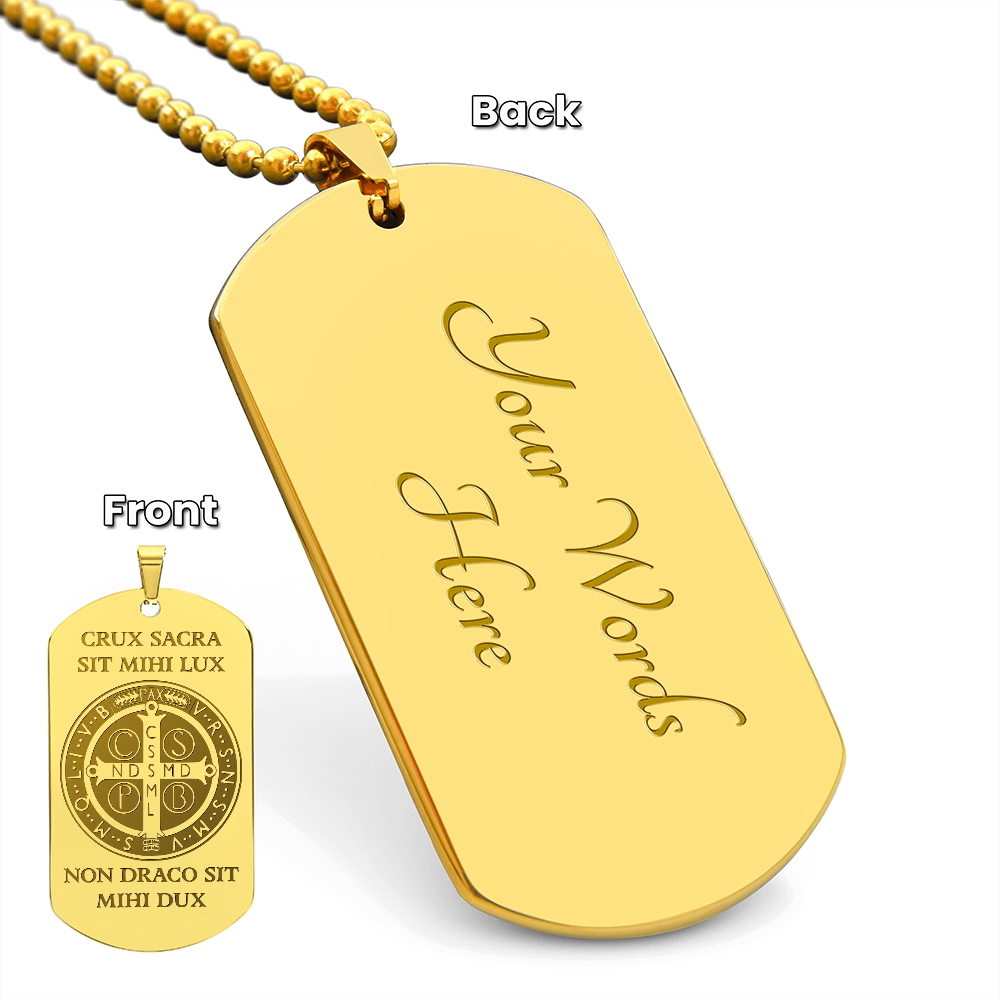 Saint Benedict Medal Tag Necklace with Personalized Engraving