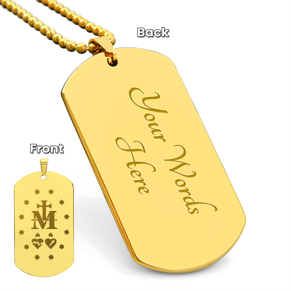 Miraculous Medal Verso Tag Necklace with Personalized Engraving