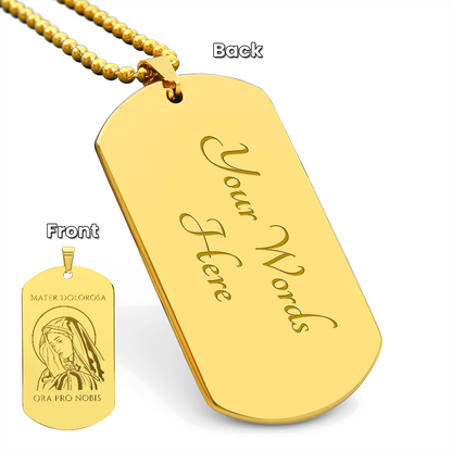 Mater Dolorosa Tag Necklace with Personalized Engraving