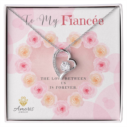 To My Fiancée Valentine Heart Necklace with Message Card