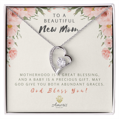 To A Beautiful New Mom Forever Love Necklace with Message Card