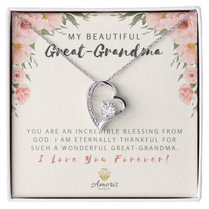 My Beautiful Great-Grandma Forever Love Necklace with Message Card