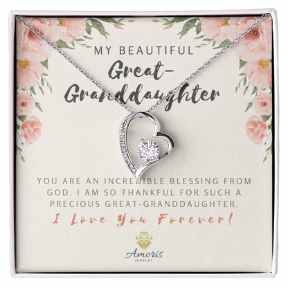 My Beautiful Great-Granddaughter Forever Love Necklace with Message Card