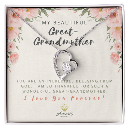 My Beautiful Great-Grandmother Forever Love Necklace with Message Card