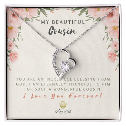 Collier « My Beautiful Cousin Forever Love » avec carte à message