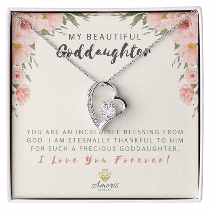 Collier « Ma belle filleule » avec carte de message « Amour éternel »