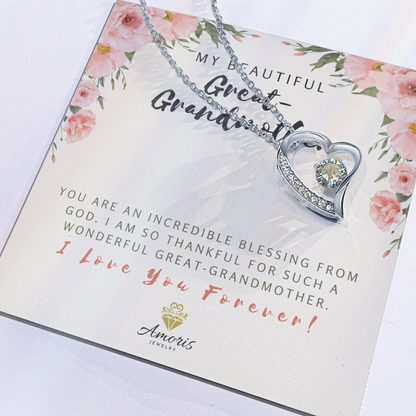 My Beautiful Great-Grandmother Forever Love Necklace with Message Card
