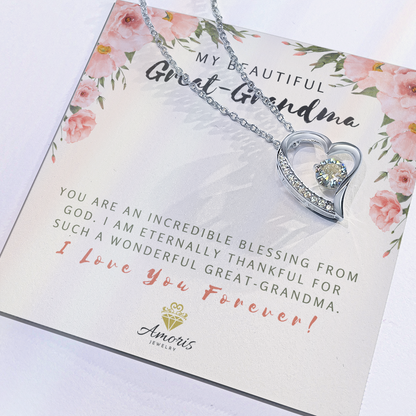 My Beautiful Great-Grandma Forever Love Necklace with Message Card
