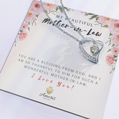 Collar "Mi hermosa suegra, amor eterno" con tarjeta con mensaje