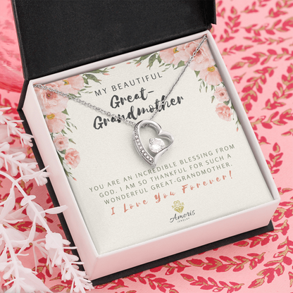 My Beautiful Great-Grandmother Forever Love Necklace with Message Card