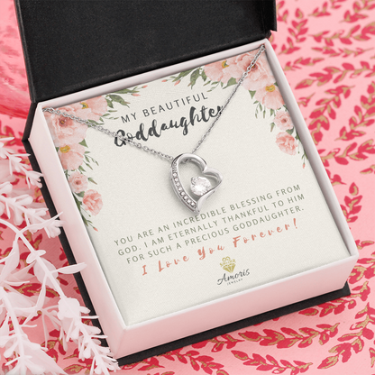 Collier « Ma belle filleule » avec carte de message « Amour éternel »