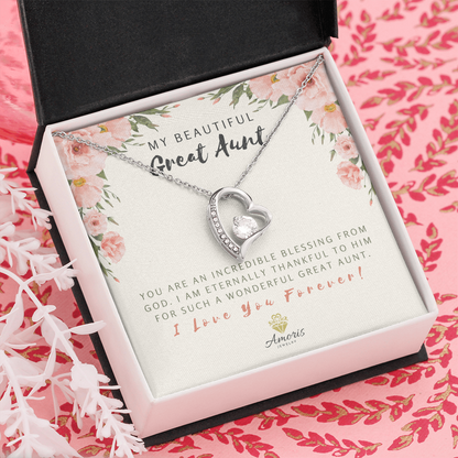 Collar "Mi hermosa tía abuela, amor eterno" con tarjeta con mensaje