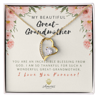 My Beautiful Great-Grandmother Forever Love Necklace with Message Card