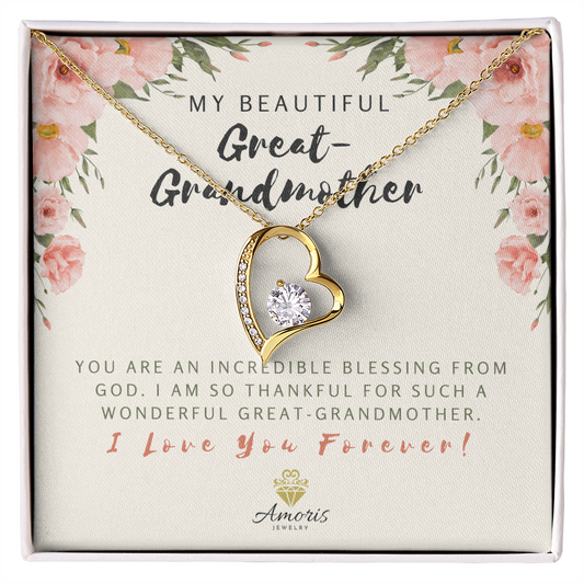 My Beautiful Great-Grandmother Forever Love Necklace with Message Card