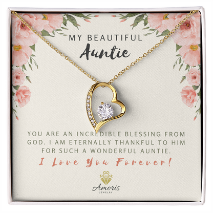 Collar "Mi hermosa tía, amor eterno" con tarjeta con mensaje