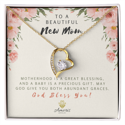 To A Beautiful New Mom Forever Love Necklace with Message Card