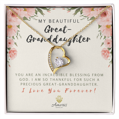 My Beautiful Great-Granddaughter Forever Love Necklace with Message Card