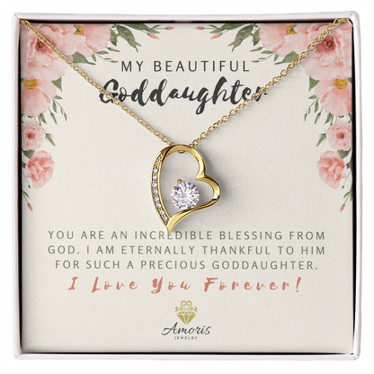 Collier « Ma belle filleule » avec carte de message « Amour éternel »