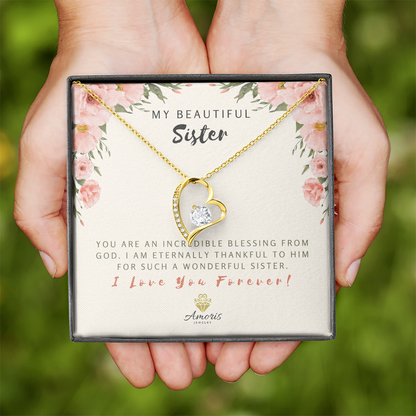 Collar "Mi hermosa hermana, amor eterno" con tarjeta con mensaje
