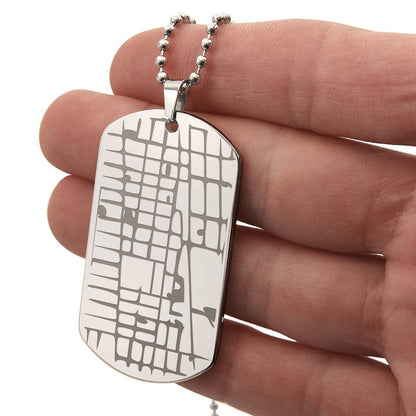 Map Dog Tag Necklace with Personalized Engraving