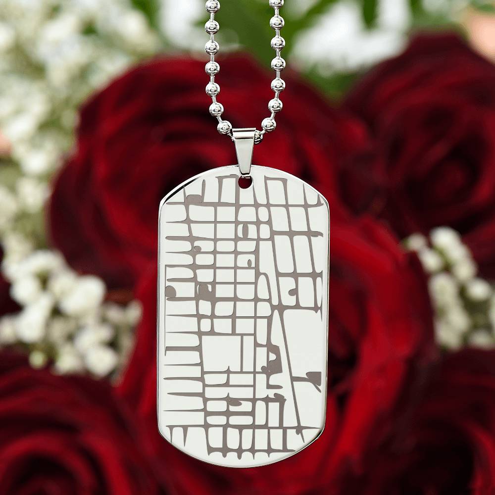 Map Dog Tag Necklace with Personalized Engraving