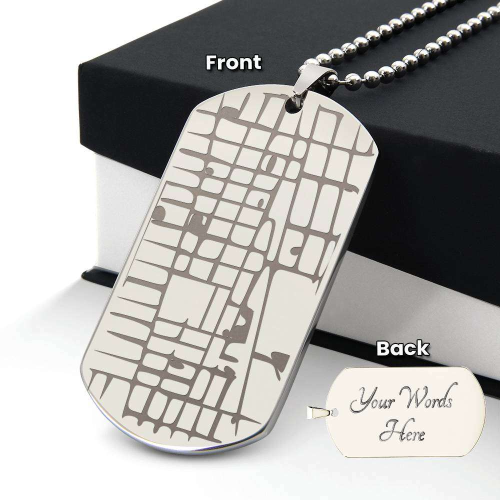 Map Dog Tag Necklace with Personalized Engraving